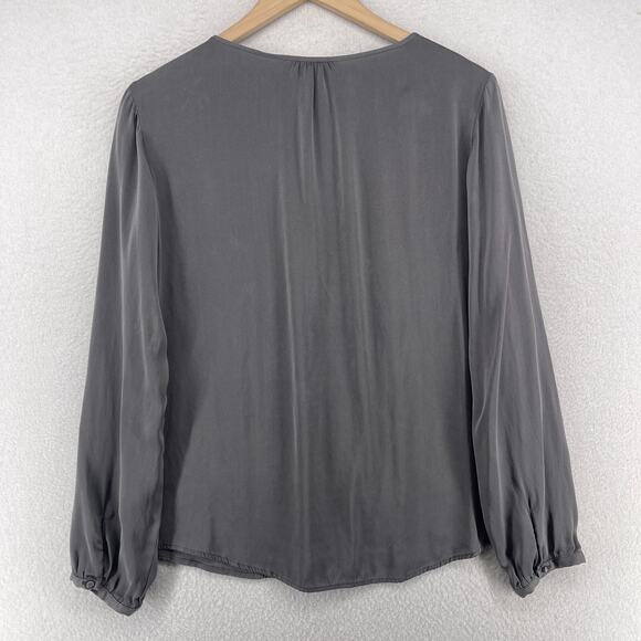 ANDIATA Blouse L Janni Silk Ruched Long Sleeve Stretch Round Neck Matte Gray - Picture 2 of 12